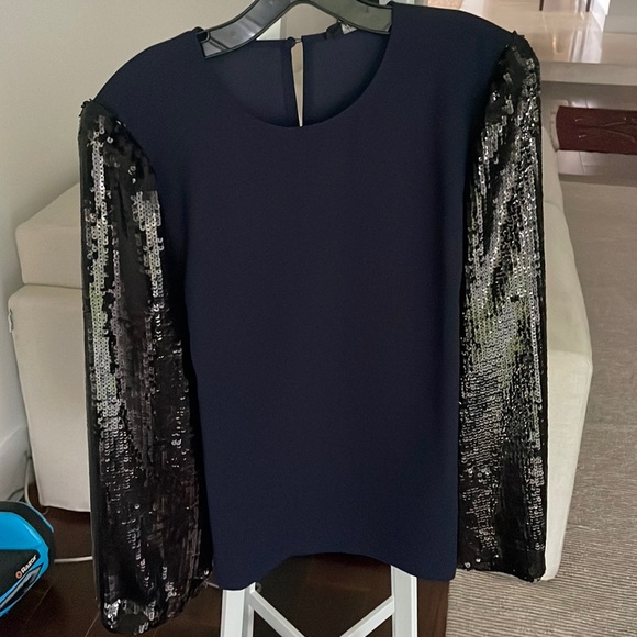 J.Crew navy blue top with sequin sleeves - Picture 1 of 6